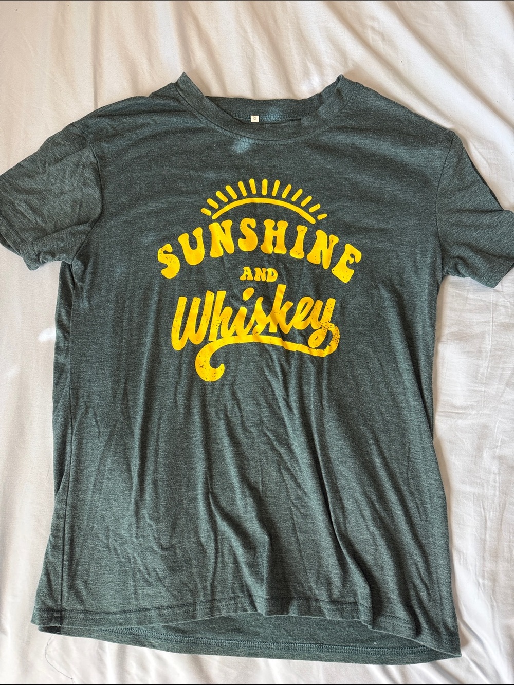 Sunshine and Whiskey Graphic Tee - Yellow Print on Dark Green